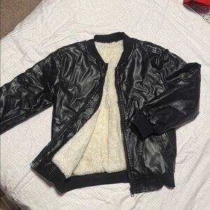 Source Unknown Black Bomber Jacket with Cream Lining